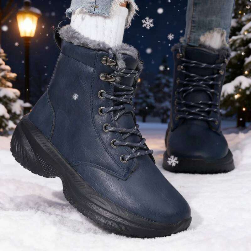Winter Thick Women's Snow Platform Non-slip Warm Fur Ankle Plush Outdoor Hiking Motorcycle Boots Casual Female Shoes