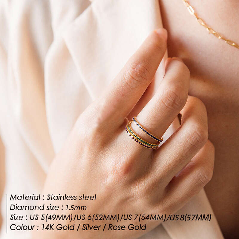 luxury rings Colorful Inlaid Full Diamond Stainless Steel Birthstone Zircon Niche Ring