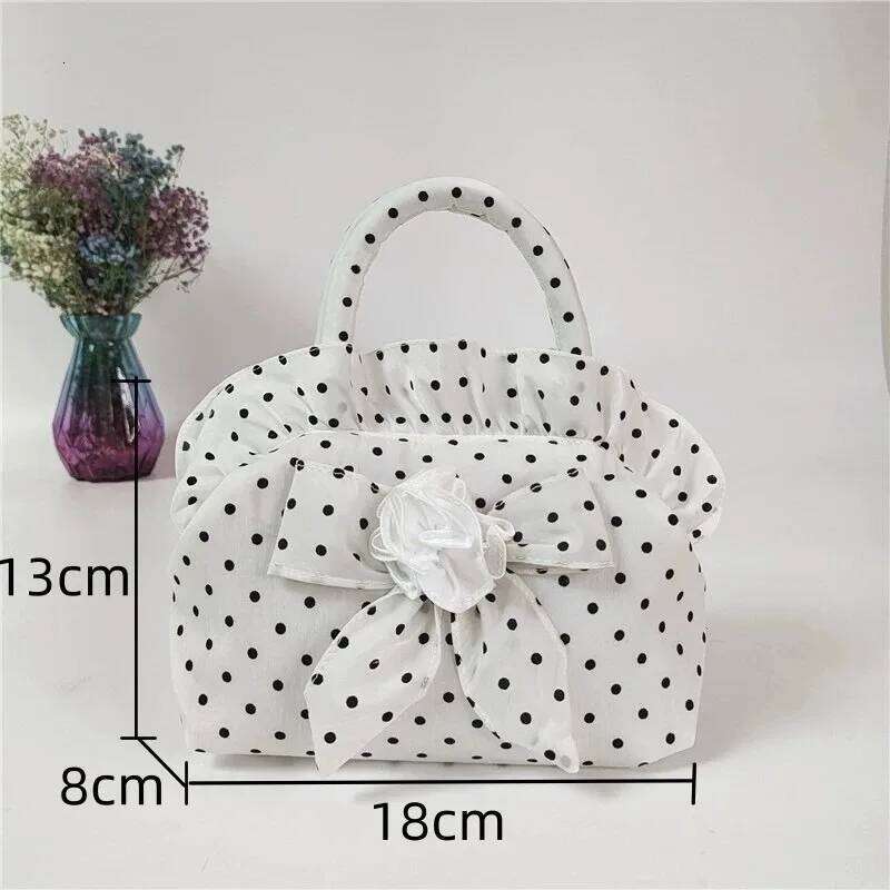 Bowknot Dot Printed Design Handbag 2024 New Zipper Solid Flower Hobo Casual Canvas Large Capacity Small Tote Bags For Women Y260205