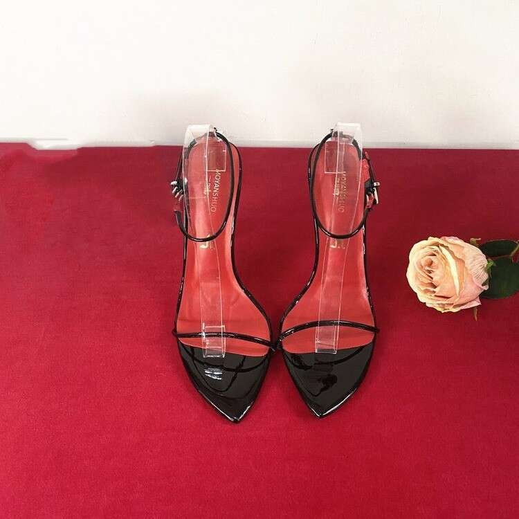 Plus Size Ultra-Thin One-Strap 12cm High Heels Fashion Sexy Wrist Strap Royal Design Shoe Sister Style Thin Heel Queen Red Sole Sandals for Women