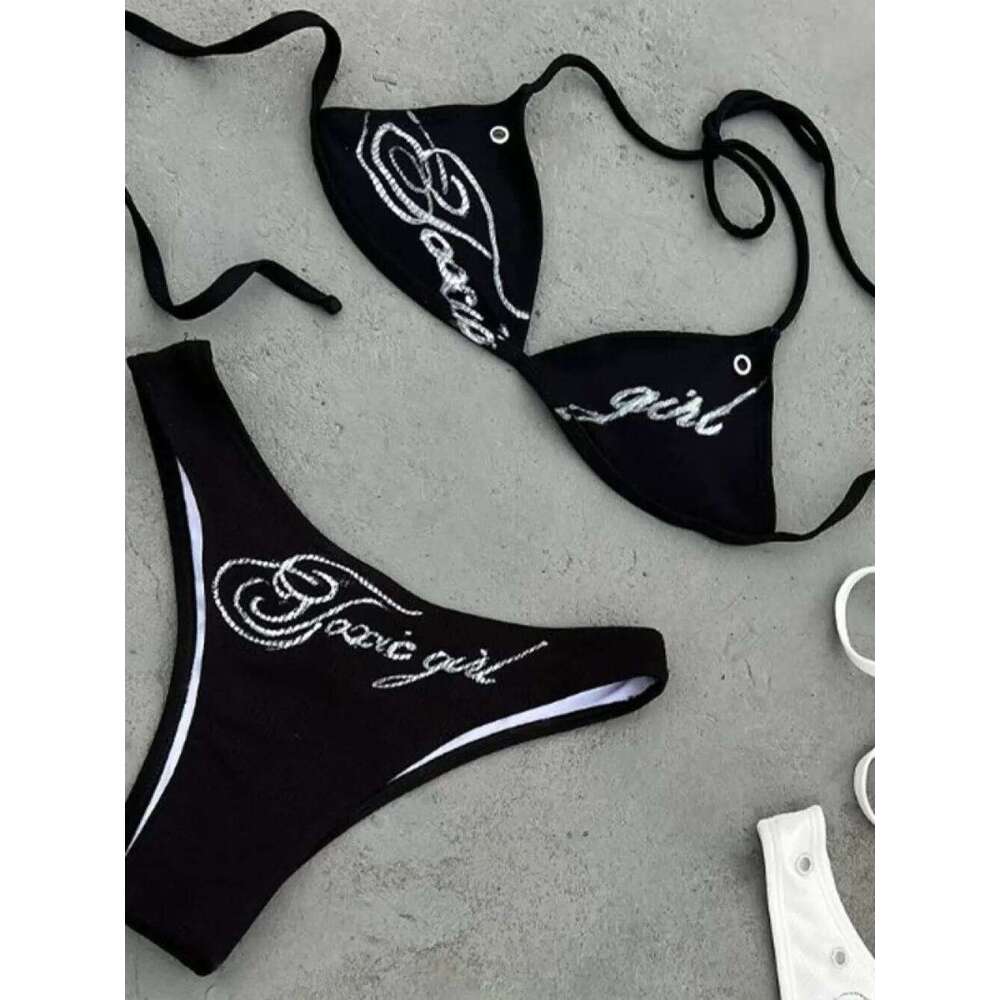 Euro American Summer Beachwear Sexy Girl Bikini With Fashionable Printed Neck Strap Detail Z260206