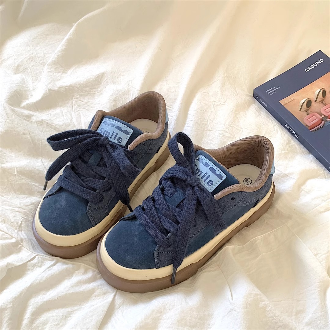 Vintage Blue Thick-Soled Sneakers for Women 2025 Spring New Ins Style Versatile Niche Design Sports Casual Shoes