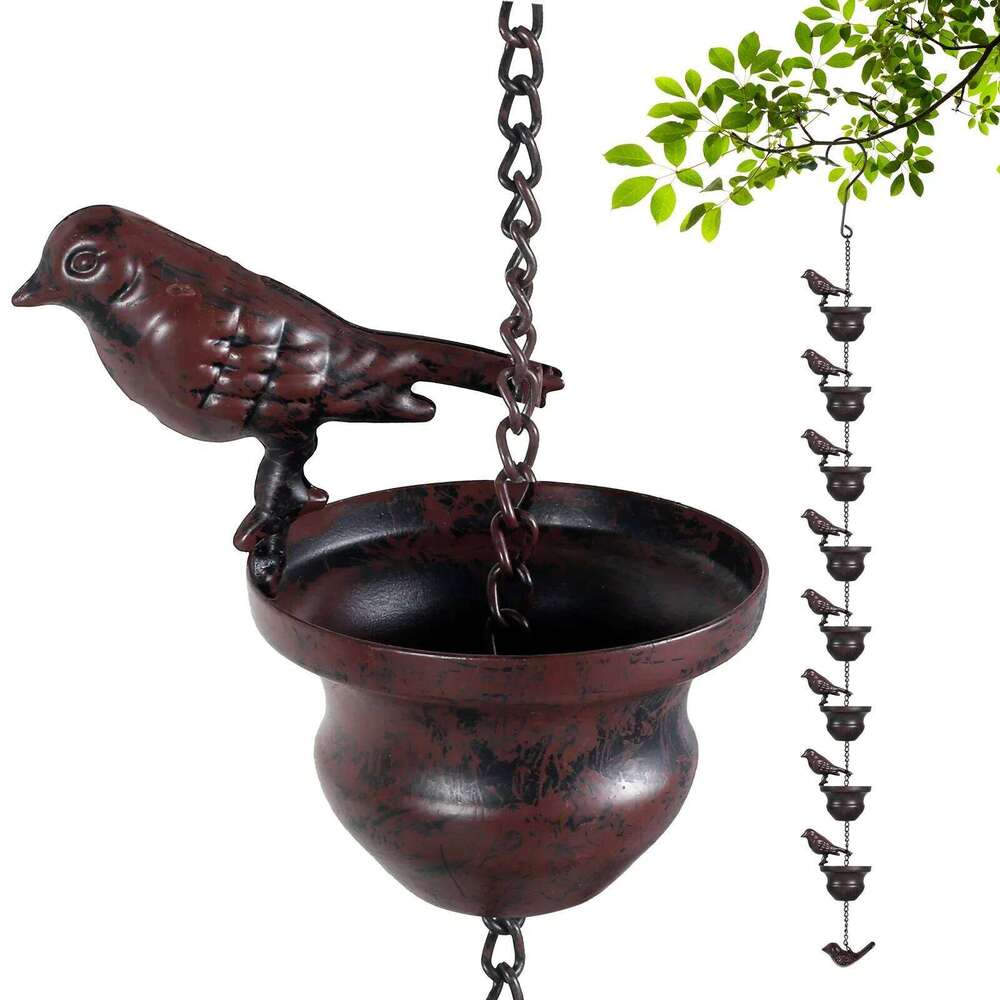 Creative Birds Chains 7.87ft Iron Chain Rain Catche Metal Downspout Tool for Gutters Outdoor Roof Gutter Decorative 26H0206