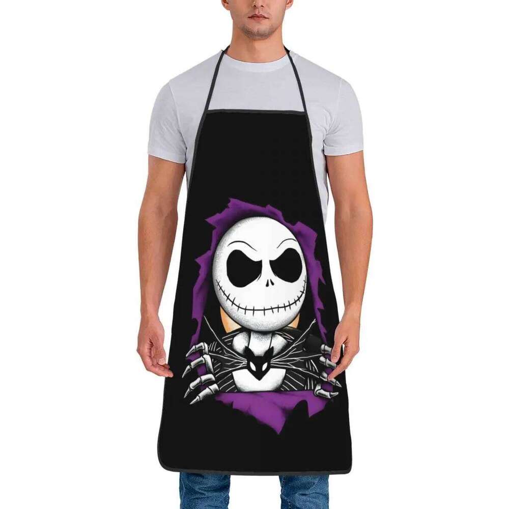 Bib Nightmare Before Christmas Skull Aprons Adult Chef Cooking Kitchen Jack Skellington Anime Tablier Cuisine Gardening S260205