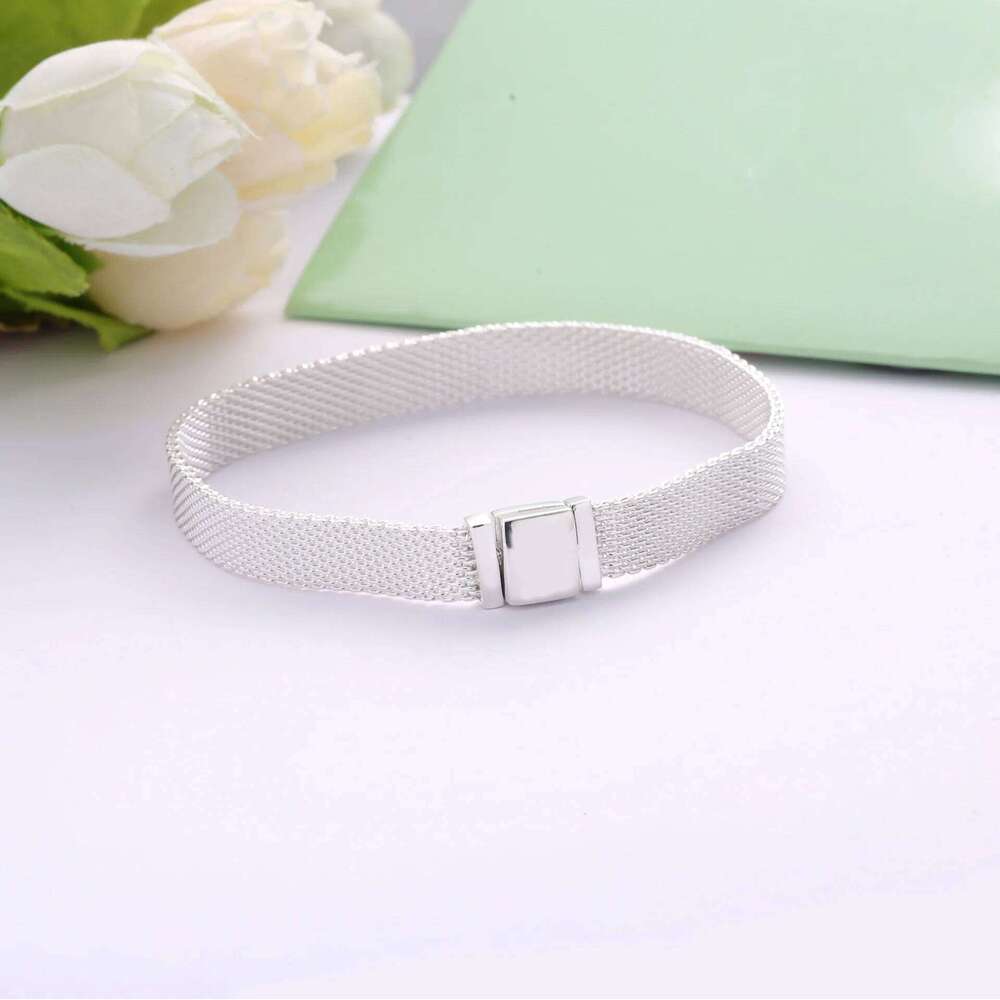 Silver Charm Bracelet for Women Snake & Mesh Chain Design DIY Beads Compatible Fashion Fine Jewelry Gif 26H0206