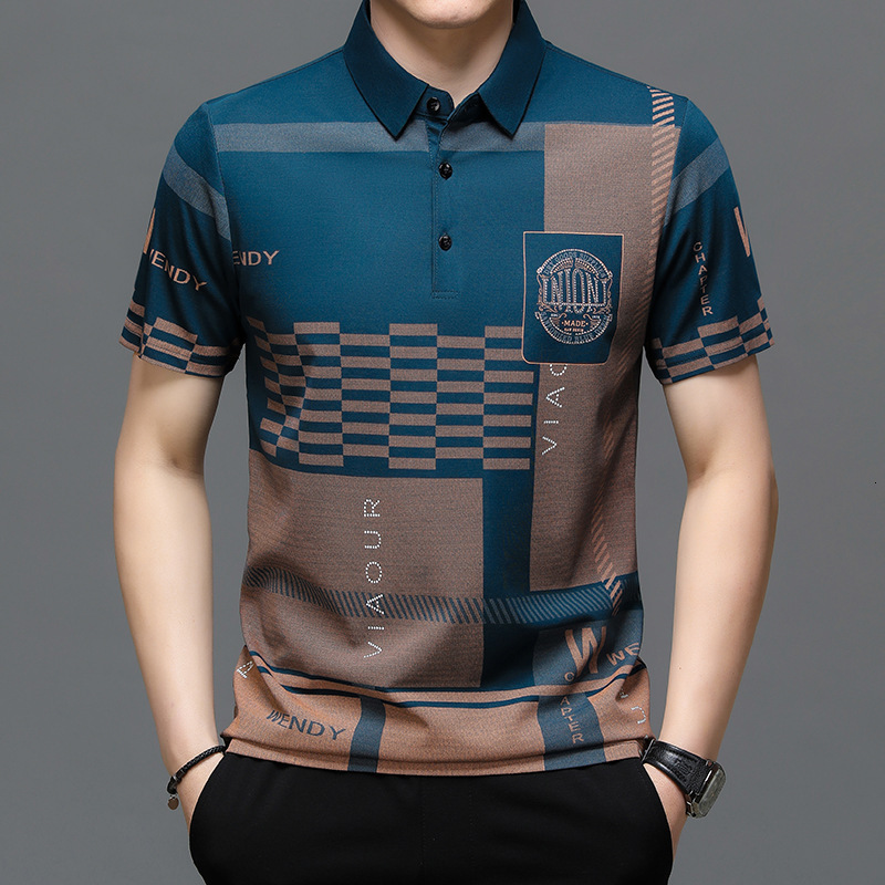 Luxury Brand Designer Clothes 2025 Summer Men's Youth And Middle-Aged Turn-Down Collar Printed Loose Breathable Short Sleeve Dad Polo Shirt