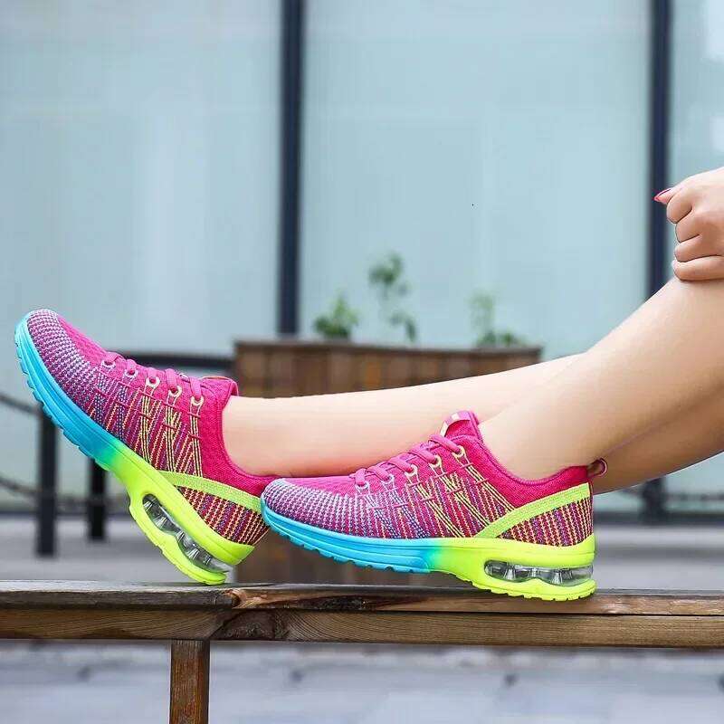 Women's Knitted Running Colorful Design Breathable Mesh Comfortable Bright Colors Shoes Outdoor Fitness Jogging Walking