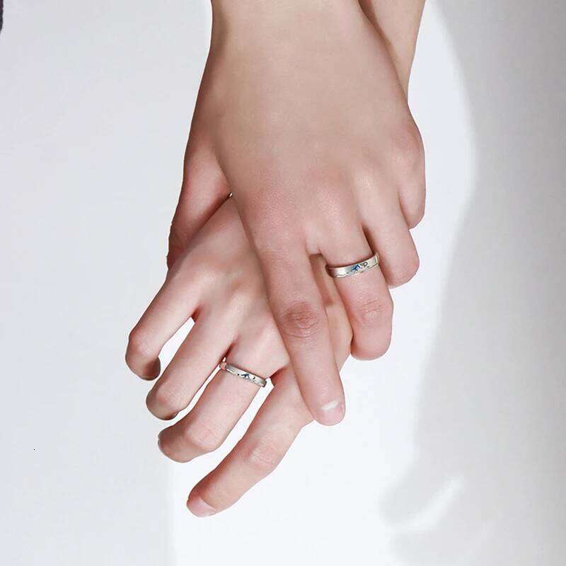 Romantic Sun Moon Couples Blue Sea Enamel Women Men Lovers Rings Sweet Open Adjustable Anniversary Valentine's Day Jewelry W260206