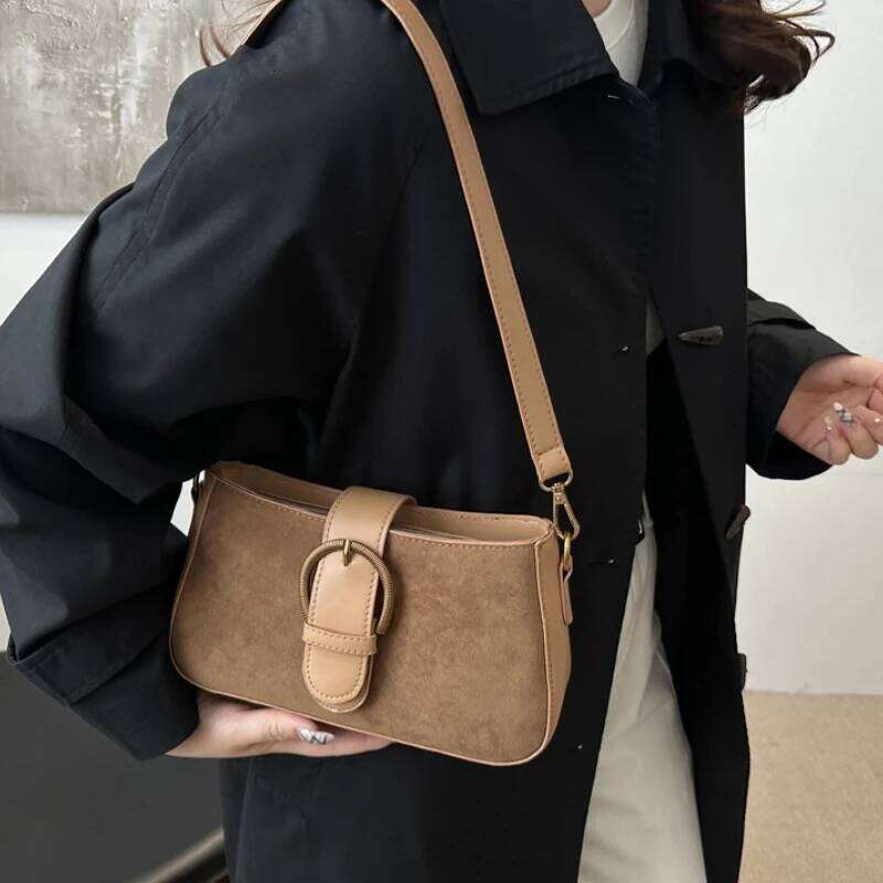 Faux Suede Underarm Zipper Fastener Fashionable Shoulder Cross Body Bags for Woman Small Square Bag, Suitable Daily Outfit Y260205