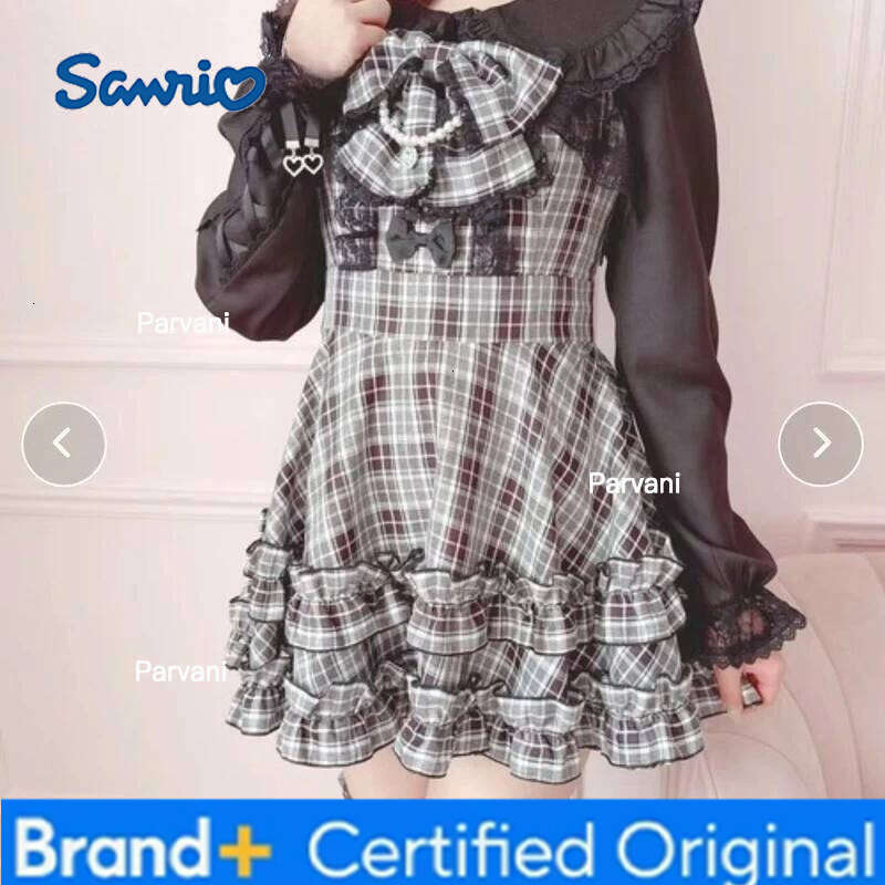 Sanrio Japanese Sweet and Cute Style Lace Bow Plaid Suspender Dress Summer New High-waisted Slim-fitting Sleeveless Short Dresses H260206 - view 5