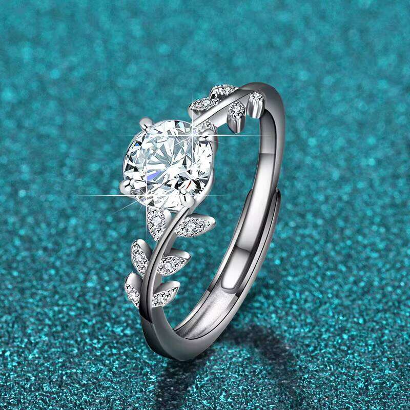 S925 Sterling Silver Laurel Ring 1 Karat Moissanite Adjustable Fashionable Wedding Rings Jewelry Women