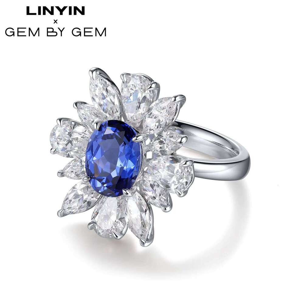 Fine Jewelry Factory 925 Silver Solid 18K White Gold Jewellery Engagement Natural Blue Sapphire Gemstone Diamond Ring