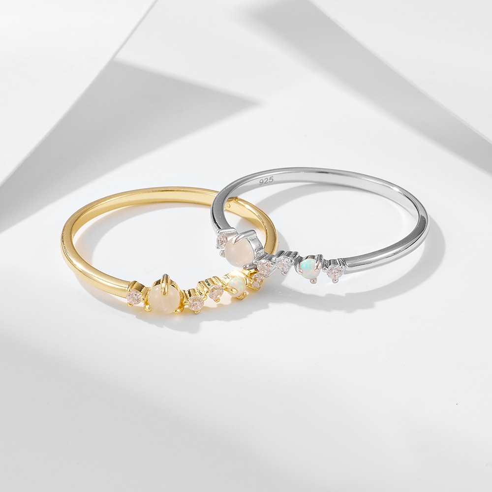 s925 sterling silver Japanese-style natural moonstone for women, light luxury niche design inlaid with opal, exquisite ring