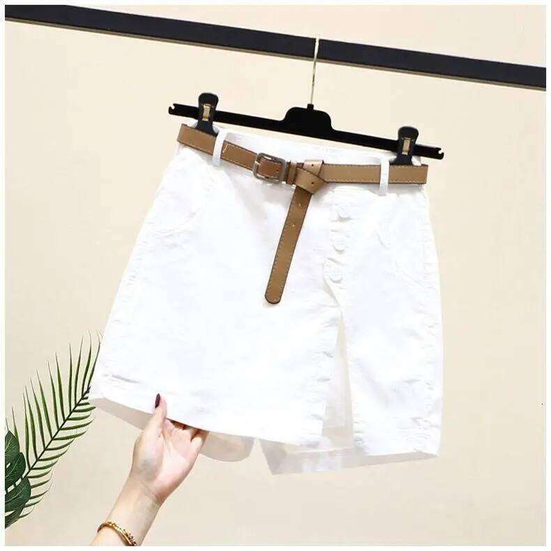Women 2025 New belt cotton summer solid color button high-waisted double-deck Women's Shorts clothing SFF9355 XJ260206