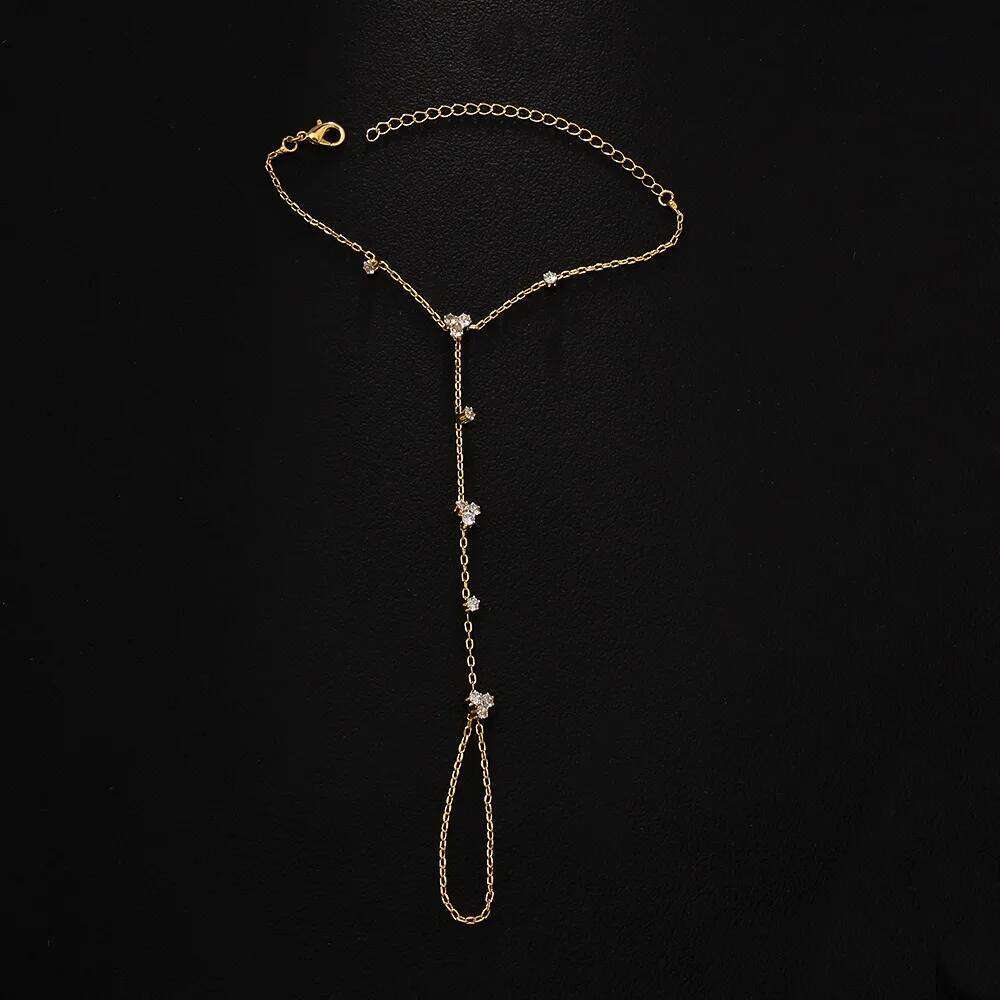 Simple Personality Gold Color Stainless Steel Y Chain Zircon Inlay Adjustable for Women Ring Connect Bracelets Jewelry 26H0206