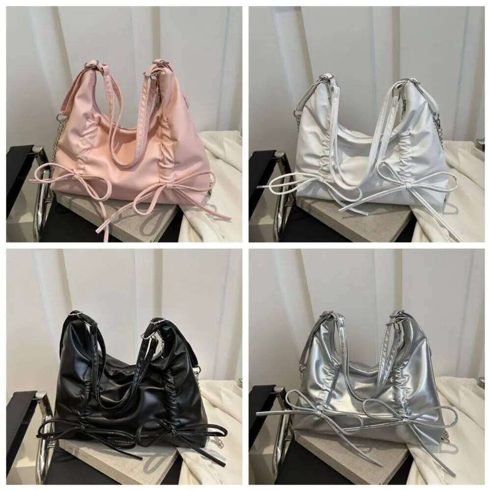 Fashion PU Leather Bowknot Shoulder Zipper Large Capacity Bow Tote Shopping Stroge Girl Crossbody Bag Streetwear Y260205