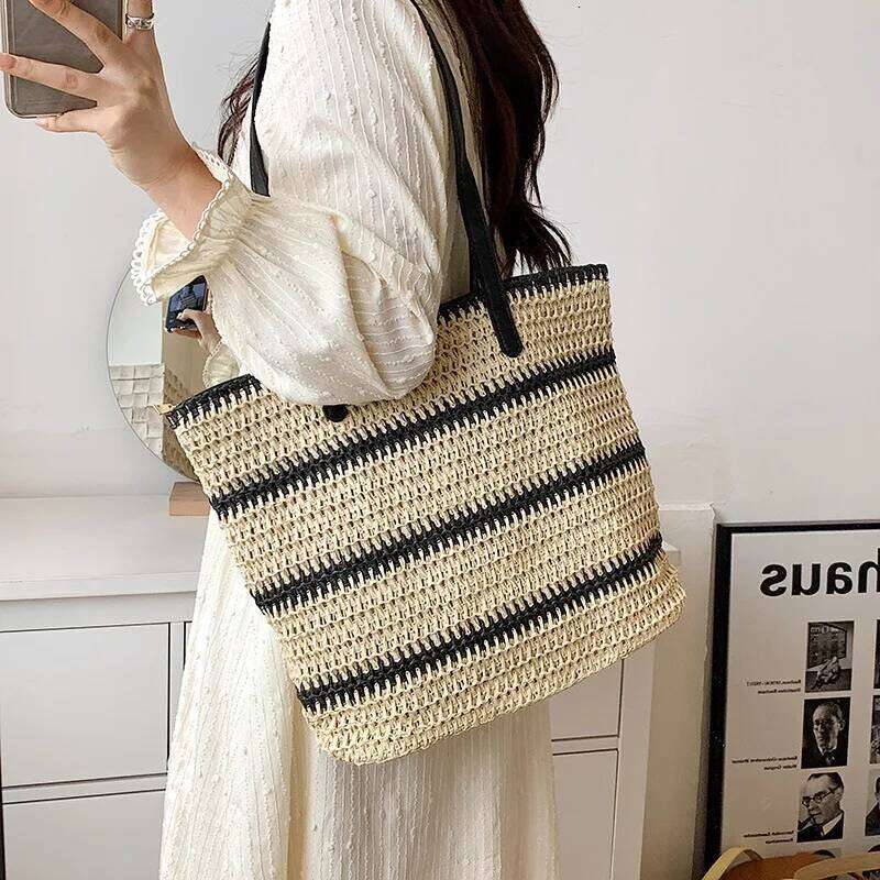 Vintage Straw Rattan Woven Handmade Summer Beach Bags Ladies Large Capacity Shoulder Bag Bohemia Travel Handbags Totes sac Y260205