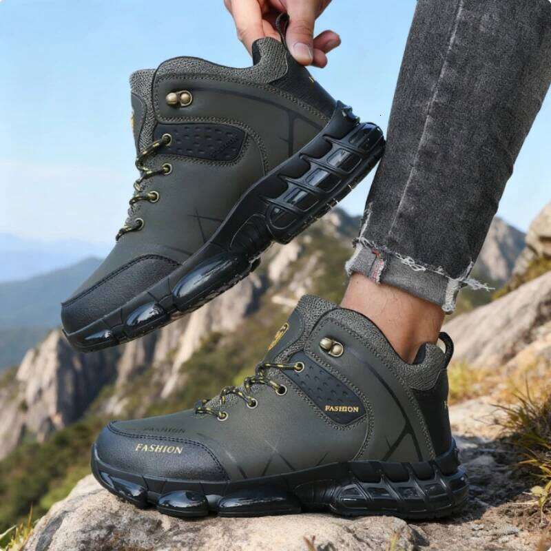 Men's Hight Top Boots New Desgin Waterproof Synthetic Leather Outdoor Sneakers Breathable Anti-Skid Walking Shoes Men 2025 Trend