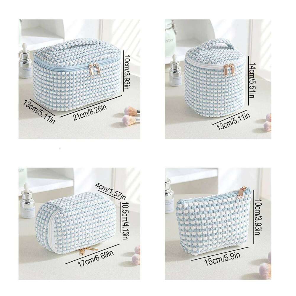 4piece/set exquisite blue white striped makeup bag set, four different sizes for daily items,cosmetics, and lipstick storage Y260206