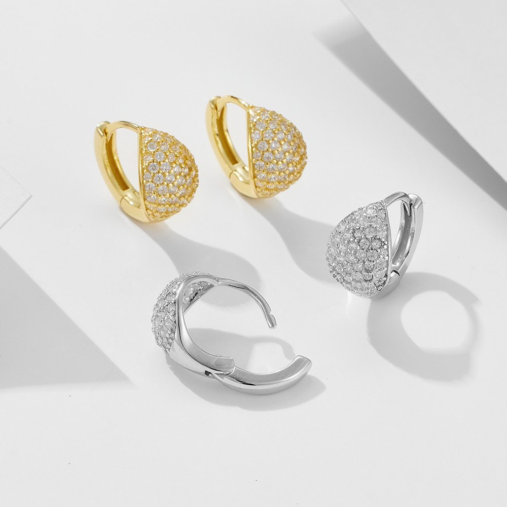 Micro-inlaid zircon circle earrings for women, S925 sterling silver, high-end geometric full-diamond earrings, high-quality ear jewelry