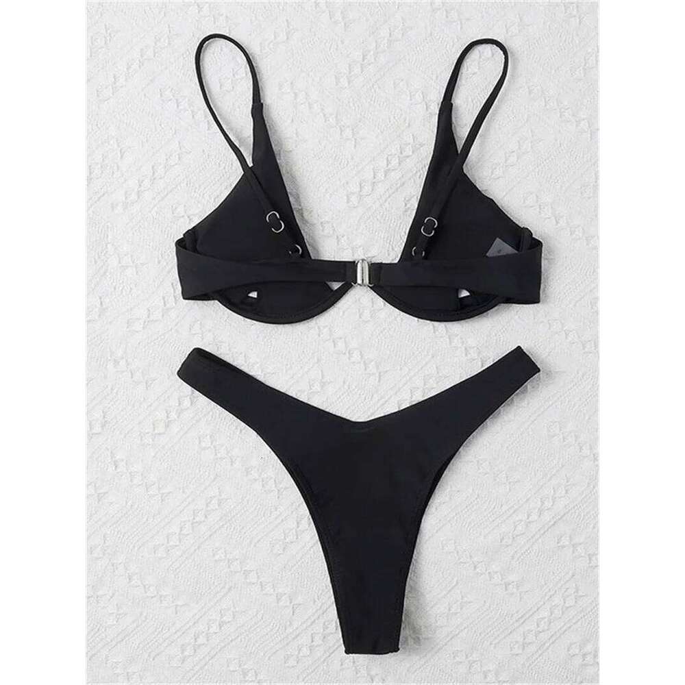Sexy Underwire Bikini 2025 Mujer Women Solid Red Push Up Bra Swimsuit Haler V Neck Bathing Suit Mini Micro Thong Swimwear Z260206