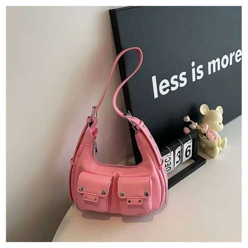 Zipper Solid Color PU Shoulder 2025 Hot Selling Simple Fashionable Crossbody Bag Soft Sewing Thread Sweet Cool Style Handbag Y260205