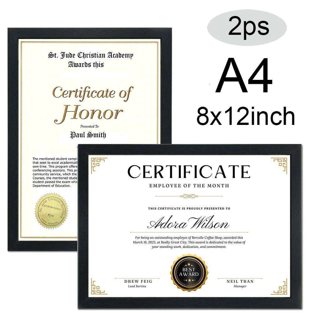 2PC 8x12inch Black Certificates Photos frame A4 21x29.7CM Wood Picture Poster Can Out and Hang Classics Photo Frame S260205