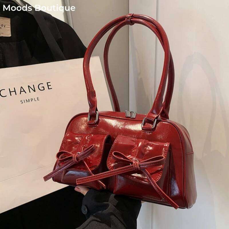 MOODS Y2K Stylish Shoulder Bags For Women Pure Color Big Capacity Commuter Mini Boston Underarm Bag 2024 Luxury Designer Handbag Y260205