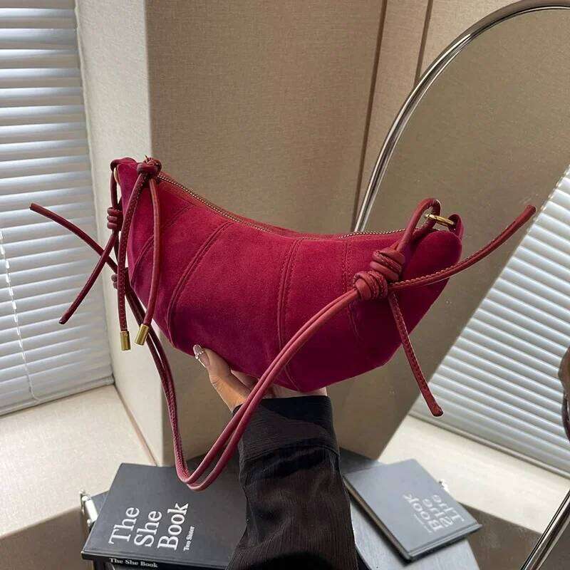 Vintage Half Moon Shoulder Bags for Women Fashion Faux Suede Ladies Underarm Bag New Soft Clutch Female Handbags Small Purse Y260205