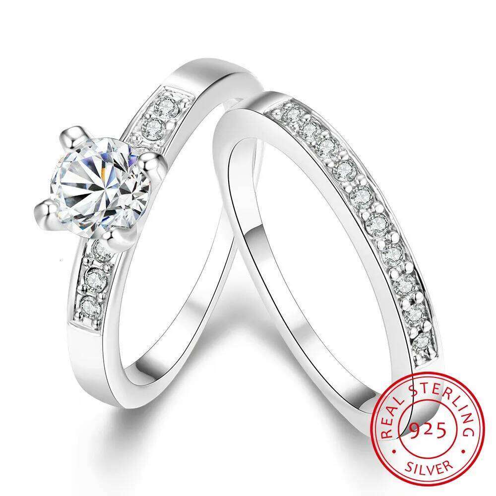100% Real 925 Silver Rings For Women Simple Double Stackable Fine Jewelry Bridal Sets Ring Wedding Engagement Accessory W260206