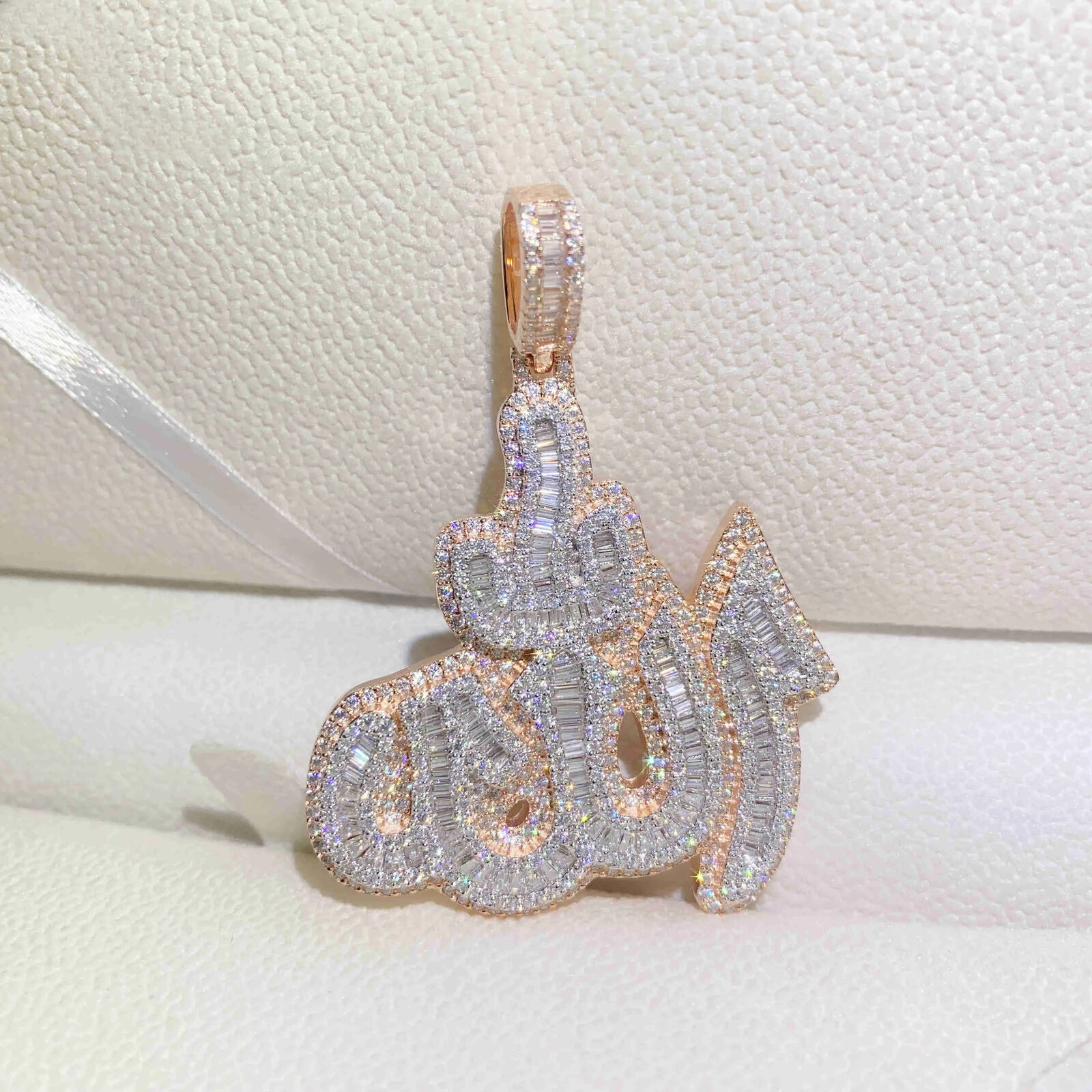 High quality hip hop necklace14k Rose Gold Plated Sterling Silver Hip Hop Men Vvs Moissanite Diamond Iced Out Allah Pendant