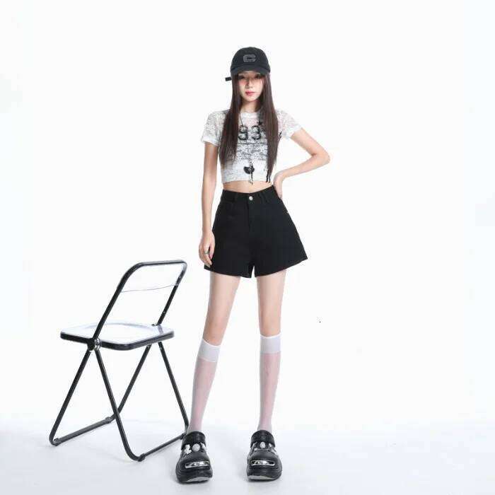 2025 Summer New Dopamine Casual Denim Shorts, Women's Fashionable and Versatile Solid-colored High-waisted Hot Girl Short Jeans C260206