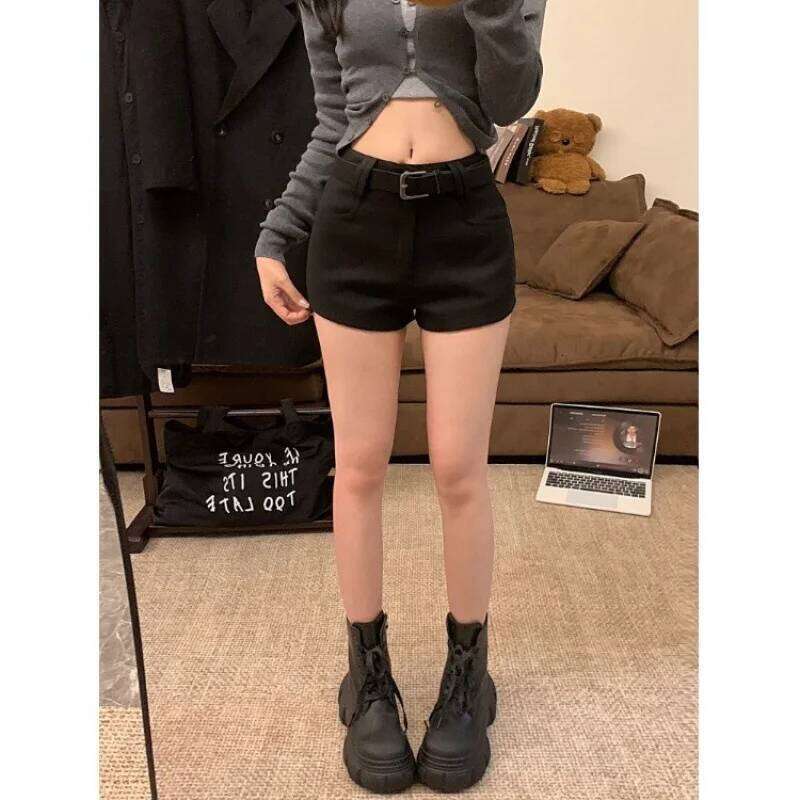 American Hot Girl Coffee Color Tweed Shorts Women Autumn Winter New Style Fashion Low Waist Straight Wide Leg Casual Pants XJ260206