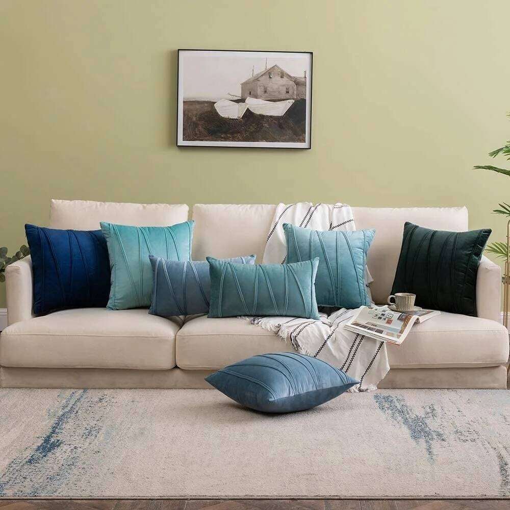 blue Decorative sofa velvet cushion living room cover, 18x18 north pillow for home decoration