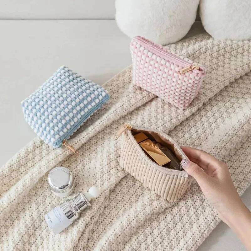 Velvet cosmetic travel lipstick girly portable storage bag large capacity classified four-piece set Y260206