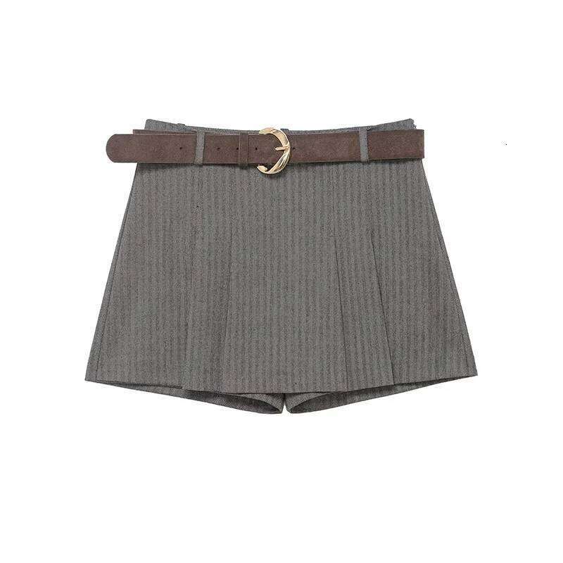 2026 Summer New Fashion Grey Striped High Waist Chic Elegant Women's Joker Travel Holiday Youth Shorts XJ260206
