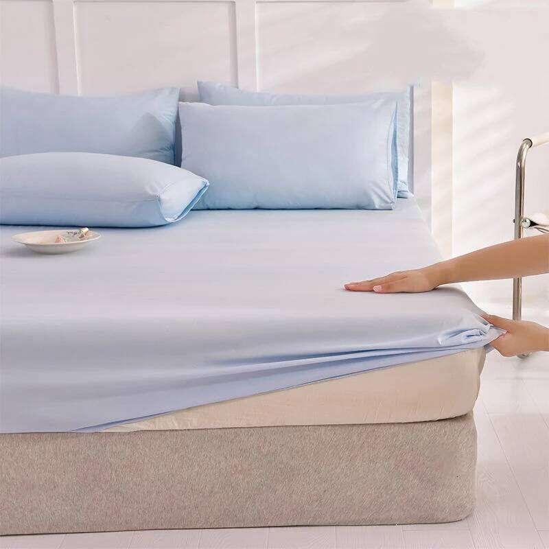Four Seasons Washed Cotton Pure Color Sheet 3-piece Non-slip Home Simmons Dust Protect Cover Soft Fitted Sheet+Pillowcase XJ260206