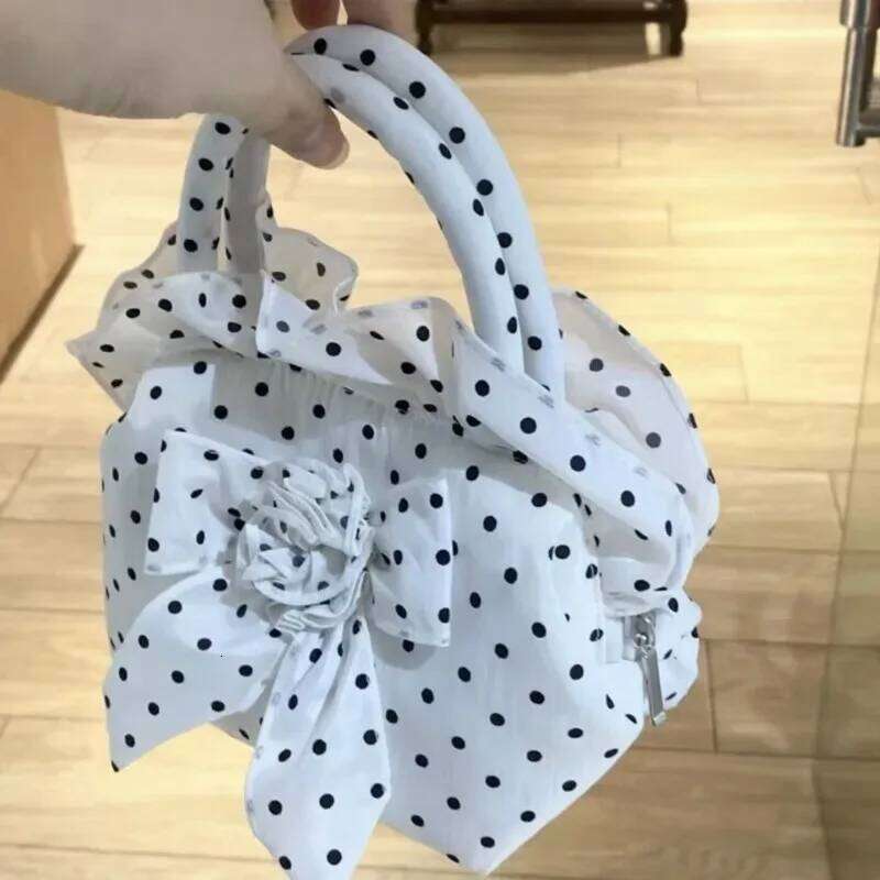 Bowknot Dot Printed Design Handbag 2024 New Zipper Solid Flower Hobo Casual Canvas Large Capacity Small Tote Bags For Women Y260205