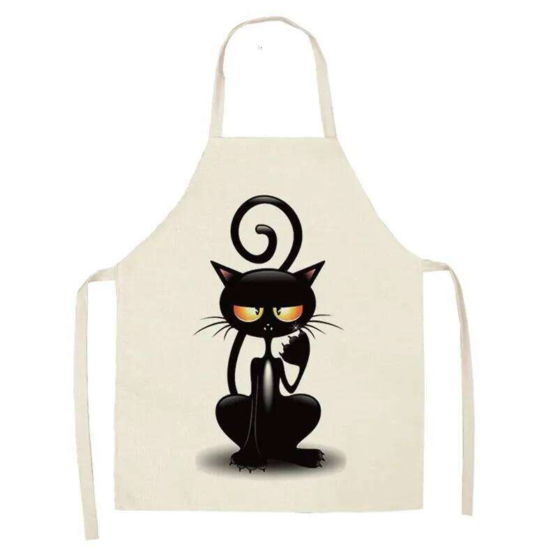 Kitchen Apron Cute Cartoon Cat Printed Sleeveless Cotton Linen Chef Aprons for Men Women Home Cleaning Tools Baking Accessories S260205