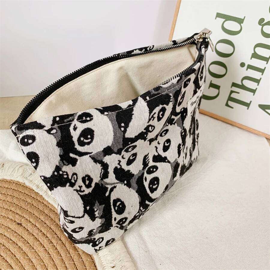 Panda Cosmetic Women's Canvas, Small Cosmetics Storage Portable Travel Amenity Commuter Liner Bag, Coin Purse Y260206