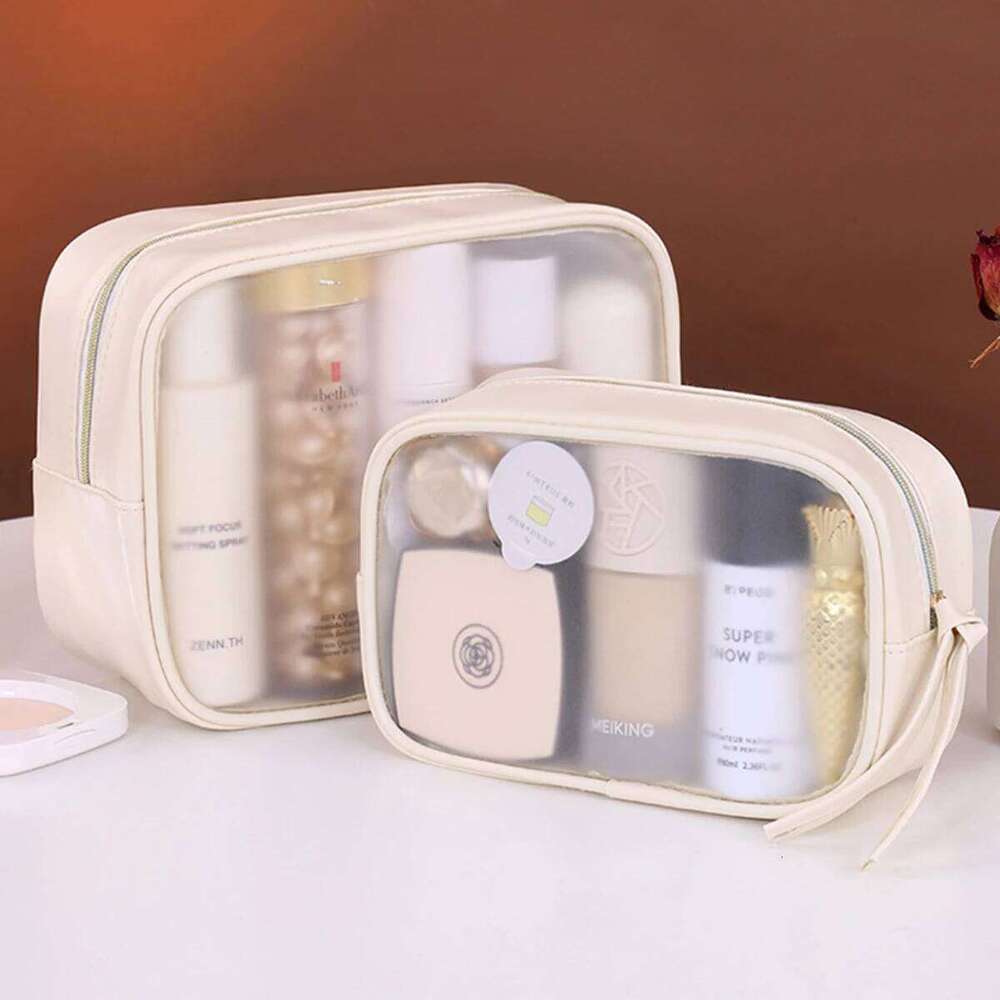 PVC Matte Semi Transparent Cosmetics Large Capacity Makeup Organizer Women's Travel Wash Bag Essentials Y260206