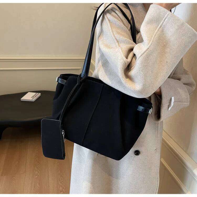 Faux Suede Solid Color Women's Shoulder Bags Casual High Capacity Female Purse Handbags Fashion Versatile Ladies Work Tote Bag Y260205