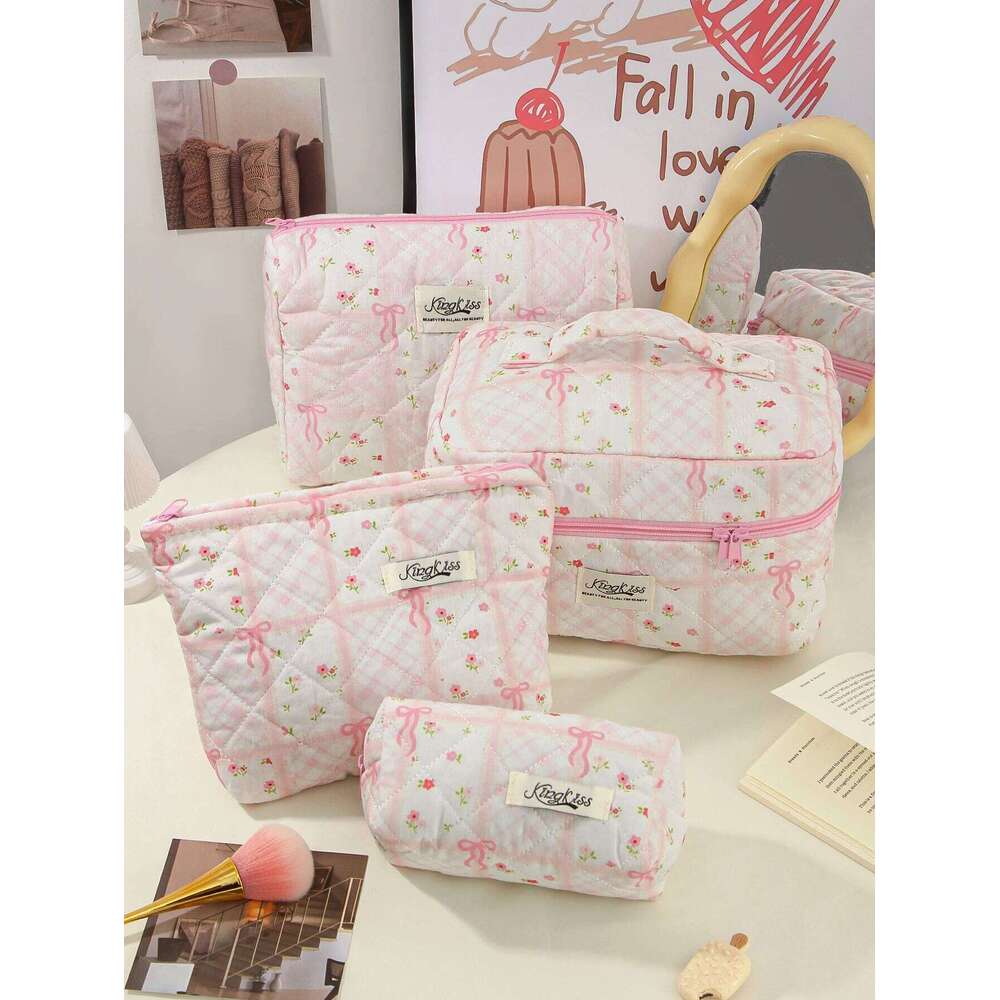1pc/set plaid quilted large capacity toiletry travel storage bag, multifunctional makeup bag Y260206