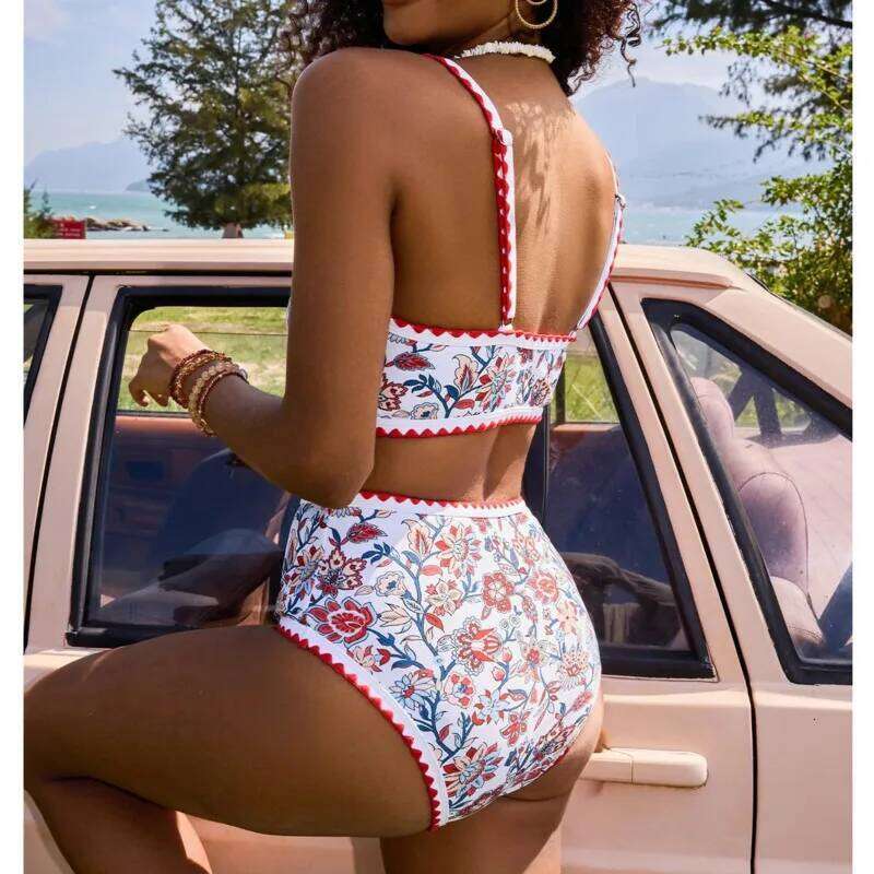 New Sexy Bikinis Print Swimsuits Women's Swimwear Push Up Female Beach Swim Wear Bathing Suits High Waist Bikini Set Pool Bather XJ260206
