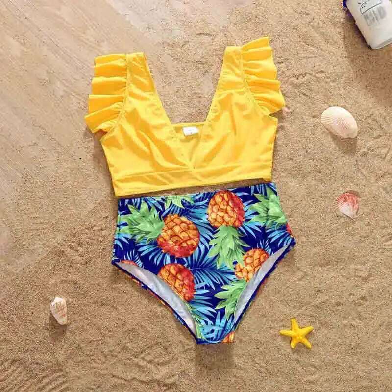 Tropical Family Swimwear Pineapple Print Sleeveless Bikini Set with Matching Swimming Trunks for a Fun Day at the XJ260206