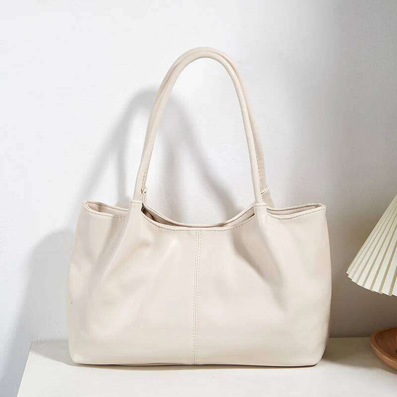 2025 Soft Leather Shoulder Large for Women; Portable Tote Bag; Black Pleated; Daily Commuting Bag Y260205