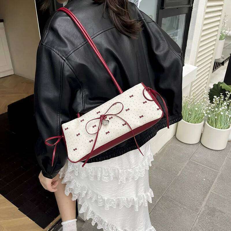 Women's Sweet Style High End Underarm Bow Print Commuter Fashionable Single Shoulder Handbag Trendy Cute Small Bag XJ260129