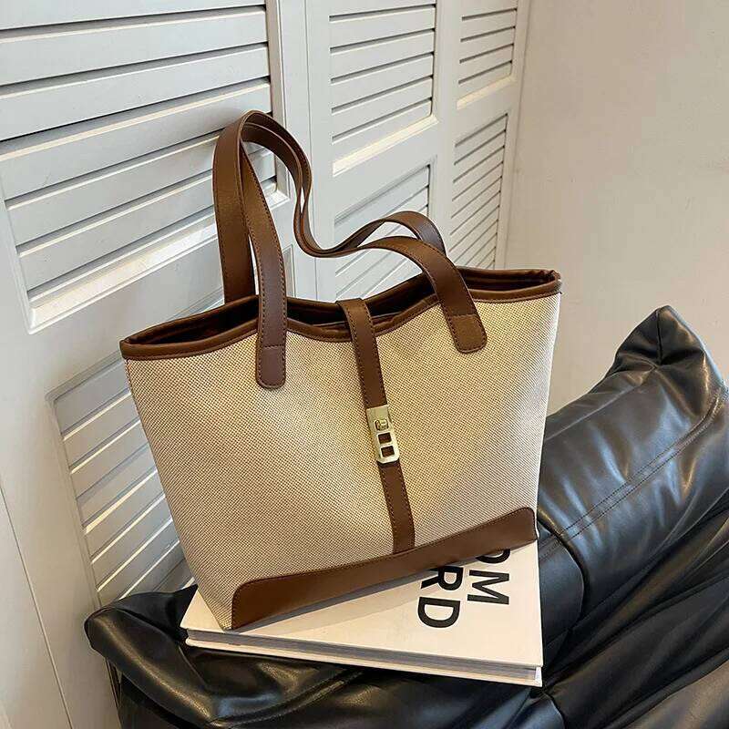Women canvas fashion large capacity tote popular women simple commuting with one-shoulder bag Y260205