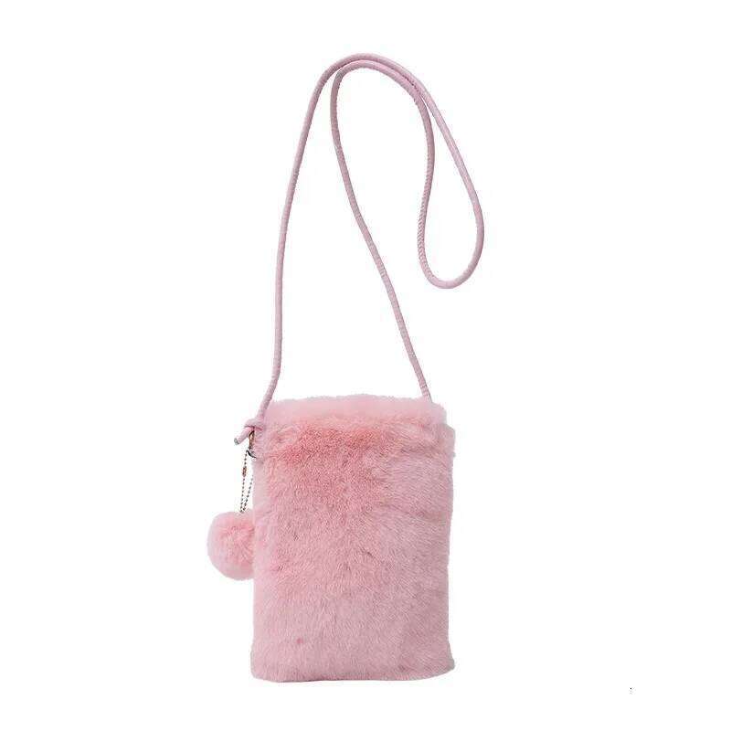 New autumn and winter plush mobile phone Korean version solid color fur lanyard bag versatile cross-body coin purse XJ260129