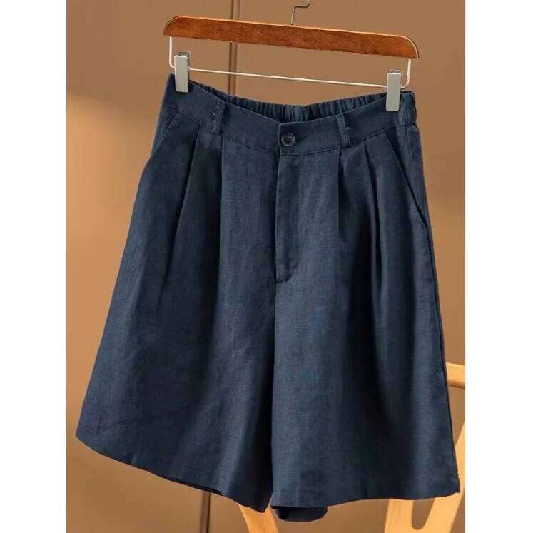 Cotton Linen Casual orts Women's Thin Loose Summer High Waist Straight Five-Quarter Wide Leg Pants XJ260206